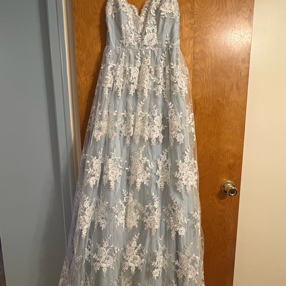 TLC Light Blue Lace Prom Dress - Picture 3 of 4